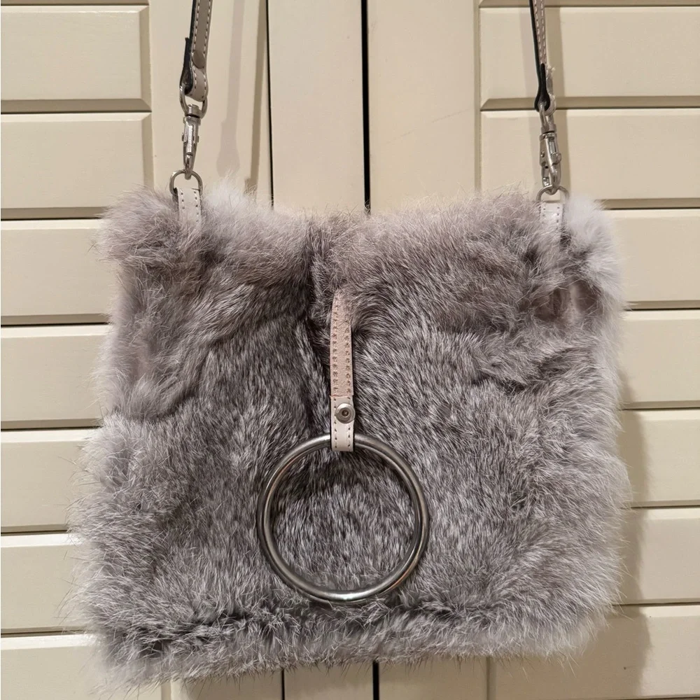 Real rabbit fur ethically handmade authentic genuine grey bunny fur bag
